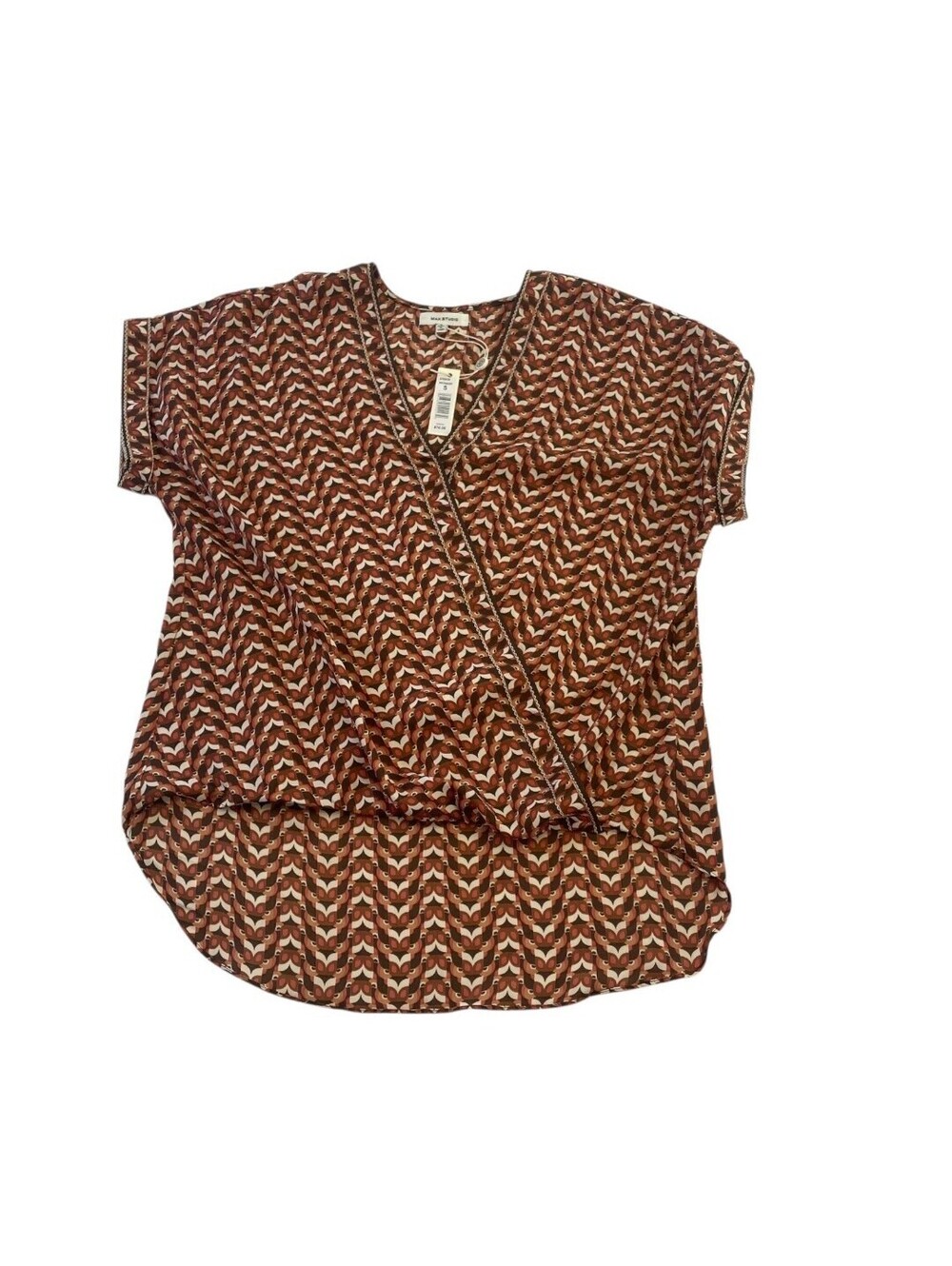 NWT Max Studio Blouse Womens S Geometric Surplice V-Neck Short Sleeve Polyester